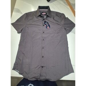 Soul of London Mens Performance Shirt Grey Geometric Short Sleeve 15.5 M NWT
